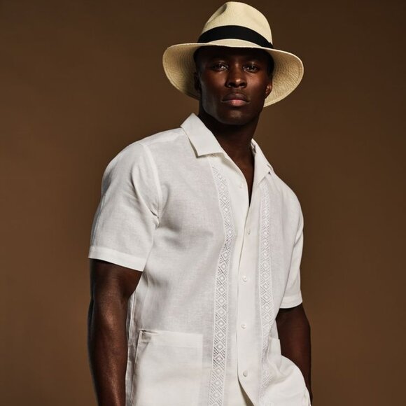 CUBAVERA MEN'S BLACK LINEN BLEND GUAYABERA SS BUTTON DOWN SHIRT - Picture 6 of 17